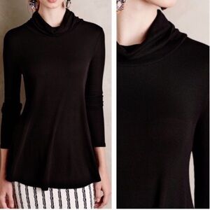 Deletta Anthropologie Carra Soft Black ribbed lightweight cowlneck tunic top